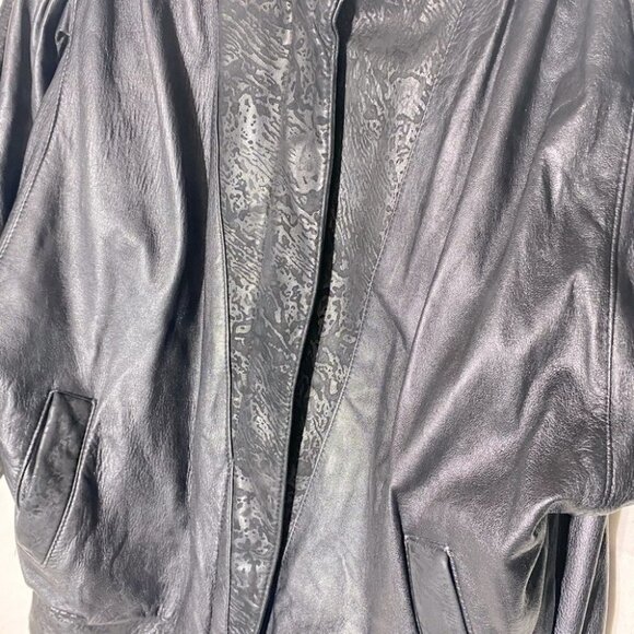 Vintage Le Village Du Cuir Black 80s 90s Oversized Batwing Leather Jacket L - Picture 10 of 16